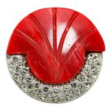 Vintage Art Deco Red Galalith And Clear Rhinestones Belt Buckle / Coat Clip - Signed WMCA – Rare collectible vintage item 