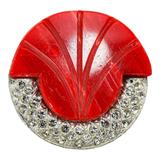 Vintage Art Deco Red Galalith And Clear Rhinestones Belt Buckle / Coat Clip - Signed WMCA – Rare collectible vintage item 