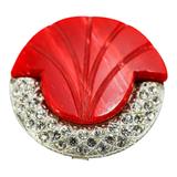 Vintage Art Deco Red Galalith And Clear Rhinestones Belt Buckle / Coat Clip - Signed WMCA – Rare collectible vintage item 
