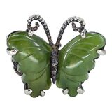 Vintage Nephrite Butterfly Pinky Ring — Sculptural Artisan Sterling Silver Size 5.5 – Studio made / small batch item  - Estate find
