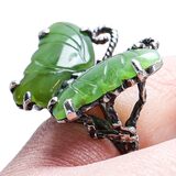 Vintage Nephrite Butterfly Pinky Ring — Sculptural Artisan Sterling Silver Size 5.5 – Studio made / small batch item  - Estate find