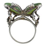 Vintage Nephrite Butterfly Pinky Ring — Sculptural Artisan Sterling Silver Size 5.5 – Studio made / small batch item  - Estate find