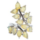 Sterling Silver Ethiopian Yellow Opal Leaf Ring, Size 8 – Pear-Cut Stones with Subtle Play of Color – Estate Find