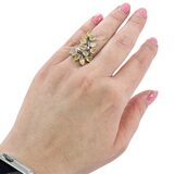 Sterling Silver Ethiopian Yellow Opal Leaf Ring, Size 8 – Pear-Cut Stones with Subtle Play of Color – Estate Find
