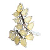 Sterling Silver Ethiopian Yellow Opal Leaf Ring, Size 8 – Pear-Cut Stones with Subtle Play of Color – Estate Find