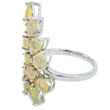 Sterling Silver Ethiopian Yellow Opal Leaf Ring, Size 8 – Pear-Cut Stones with Subtle Play of Color – Estate Find