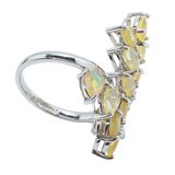 Sterling Silver Ethiopian Yellow Opal Leaf Ring, Size 8 – Pear-Cut Stones with Subtle Play of Color – Estate Find