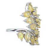 Sterling Silver Ethiopian Yellow Opal Leaf Ring, Size 8 – Pear-Cut Stones with Subtle Play of Color – Estate Find