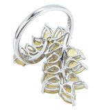 Sterling Silver Ethiopian Yellow Opal Leaf Ring, Size 8 – Pear-Cut Stones with Subtle Play of Color – Estate Find