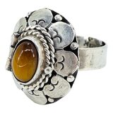 Vintage Mexico Sterling Silver Poison Ring Eagle 3 JFC Tiger Eye Pinky Adjustable – OOAK - Unique one of a kind artisan item