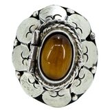 Vintage Mexico Sterling Silver Poison Ring Eagle 3 JFC Tiger Eye Pinky Adjustable – OOAK - Unique one of a kind artisan item