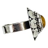 Vintage Mexico Sterling Silver Poison Ring Eagle 3 JFC Tiger Eye Pinky Adjustable – OOAK - Unique one of a kind artisan item