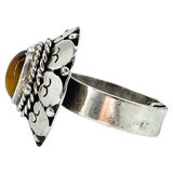 Vintage Mexico Sterling Silver Poison Ring Eagle 3 JFC Tiger Eye Pinky Adjustable – OOAK - Unique one of a kind artisan item