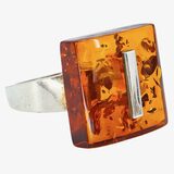 Vintage Polish 925 Sterling Silver Amber Ring Size 8 Modernist Baltic Amber – Vintage item