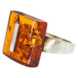 Vintage Polish 925 Sterling Silver Amber Ring Size 8 Modernist Baltic Amber – Vintage item