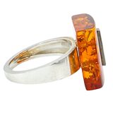 Vintage Polish 925 Sterling Silver Amber Ring Size 8 Modernist Baltic Amber – Vintage item