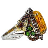 Whimsical Amber & Garnet Garden Ring in Sterling Silver - Size 9 - TJC 925 JS – Estate Find