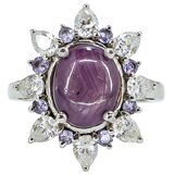 925 Sterling Silver Halo Ring W Purple Stone Signed D’Joy Size 6 Pinky – Estate Find