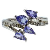STS Tanzanite And Zircon Sterling Silver Bypass Ring Size 6 – Estate Find