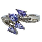 STS Tanzanite And Zircon Sterling Silver Bypass Ring Size 6 – Estate Find
