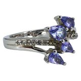 STS Tanzanite And Zircon Sterling Silver Bypass Ring Size 6 – Estate Find