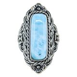 BBJ 925 Sterling Silver Larimar Ring Ornate Braded Scroll Frame Size 6.75 9.3g – Estate Find