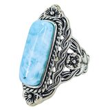 BBJ 925 Sterling Silver Larimar Ring Ornate Braded Scroll Frame Size 6.75 9.3g – Estate Find