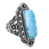 BBJ 925 Sterling Silver Larimar Ring Ornate Braded Scroll Frame Size 6.75 9.3g – Estate Find