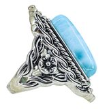 BBJ 925 Sterling Silver Larimar Ring Ornate Braded Scroll Frame Size 6.75 9.3g – Estate Find