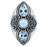 PTI India 925 Sterling Silver Larimar & Blue Topaz Statement Ring Size 7 – Estate Find