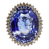 Sterling Silver Blue Corundum Double Halo Cocktail Ring Size 7 12.4g – Estate Find
