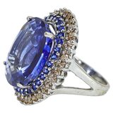 Sterling Silver Blue Corundum Double Halo Cocktail Ring Size 7 12.4g – Estate Find