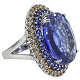 Sterling Silver Blue Corundum Double Halo Cocktail Ring Size 7 12.4g – Estate Find