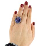 Sterling Silver Blue Corundum Double Halo Cocktail Ring Size 7 12.4g – Estate Find