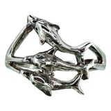 Vintage Three Dolphin Sterling Silver Ring Size 8 Ocean Inspired Whimsical – Vintage item