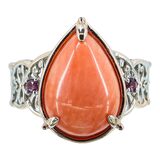 Gems en Vogue Sterling Silver & Coral Filigree Ring Size 6 – Collectible designer item - retired