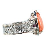 Gems en Vogue Sterling Silver & Coral Filigree Ring Size 6 – Collectible designer item - retired