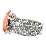Gems en Vogue Sterling Silver & Coral Filigree Ring Size 6 – Collectible designer item - retired