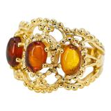 14K Gold-Plated Stainless Steel Baltic Amber Ring – Architectural Openwork Statement 3 Cabs – Collectible vintage item