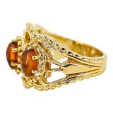 14K Gold-Plated Stainless Steel Baltic Amber Ring – Architectural Openwork Statement 3 Cabs – Collectible vintage item