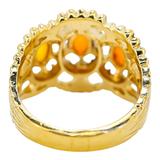 14K Gold-Plated Stainless Steel Baltic Amber Ring – Architectural Openwork Statement 3 Cabs – Collectible vintage item