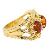 14K Gold-Plated Stainless Steel Baltic Amber Ring – Architectural Openwork Statement 3 Cabs – Collectible vintage item