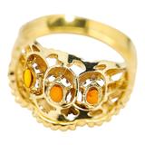 14K Gold-Plated Stainless Steel Baltic Amber Ring – Architectural Openwork Statement 3 Cabs – Collectible vintage item