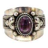 Natural Amethyst Sterling Silver Ring - Artisan Scroll - Size 6.5 - Pinky – OOAK - Unique one of a kind artisan item