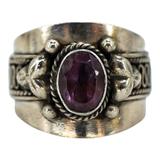 Natural Amethyst Sterling Silver Ring - Artisan Scroll - Size 6.5 - Pinky – OOAK - Unique one of a kind artisan item