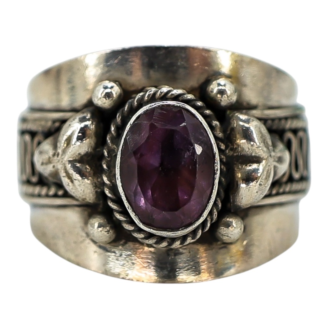 Hand Crafted Sterling Silver Ring - Artisan Scroll - Natural Amethyst image 2