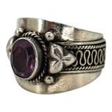 Natural Amethyst Sterling Silver Ring - Artisan Scroll - Size 6.5 - Pinky – OOAK - Unique one of a kind artisan item