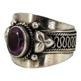 Natural Amethyst Sterling Silver Ring - Artisan Scroll - Size 6.5 - Pinky – OOAK - Unique one of a kind artisan item