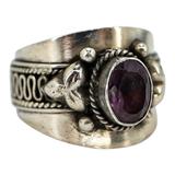 Natural Amethyst Sterling Silver Ring - Artisan Scroll - Size 6.5 - Pinky – OOAK - Unique one of a kind artisan item