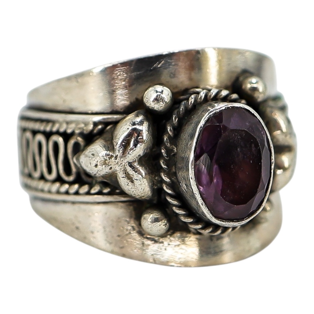 Hand Crafted Sterling Silver Ring - Artisan Scroll - Natural Amethyst image 12